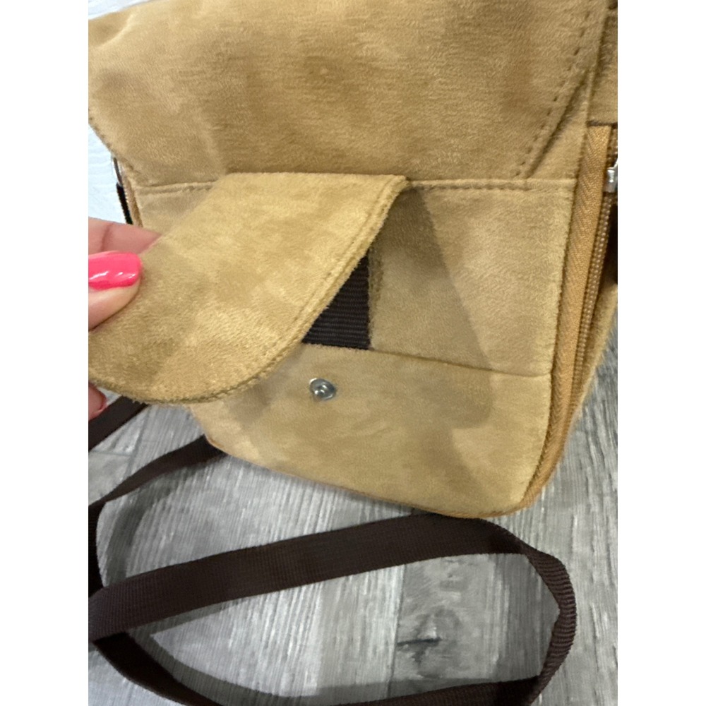 Travelon Tan Faux Suede‎ Crossbody Bag Travel Purse with Built-in Wallet - Picture 8 of 11